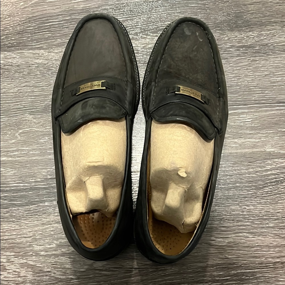 Cole Haan Black Slip-On Loafers with Gold Detail